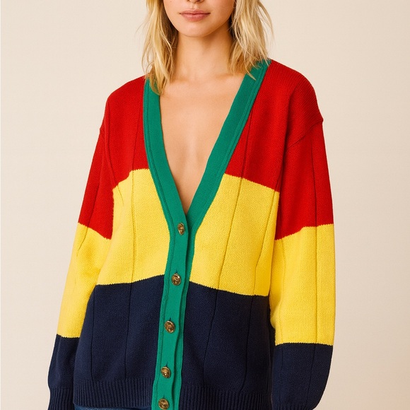 Talbots Sweaters - Talbots Colorful Women's Cardigan‎ with Red, Yellow, and Navy